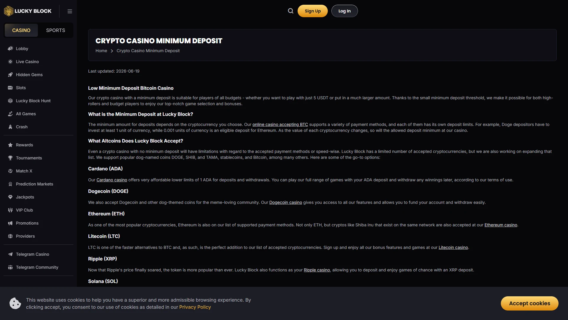 Lucky Block cashier: deposit and withdrawal options